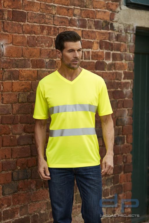 Hi Vis Top Cool Super Light V-Neck T-Shirt orange oder gelb