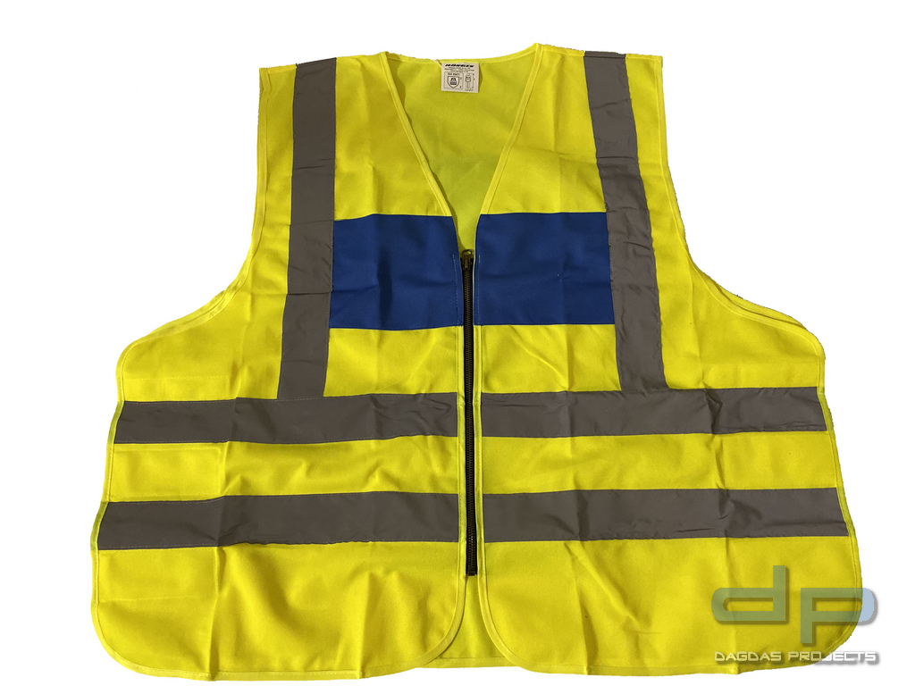 Signalweste gelb/blau, mit Aufdruck nach Wunsch in reflex silber