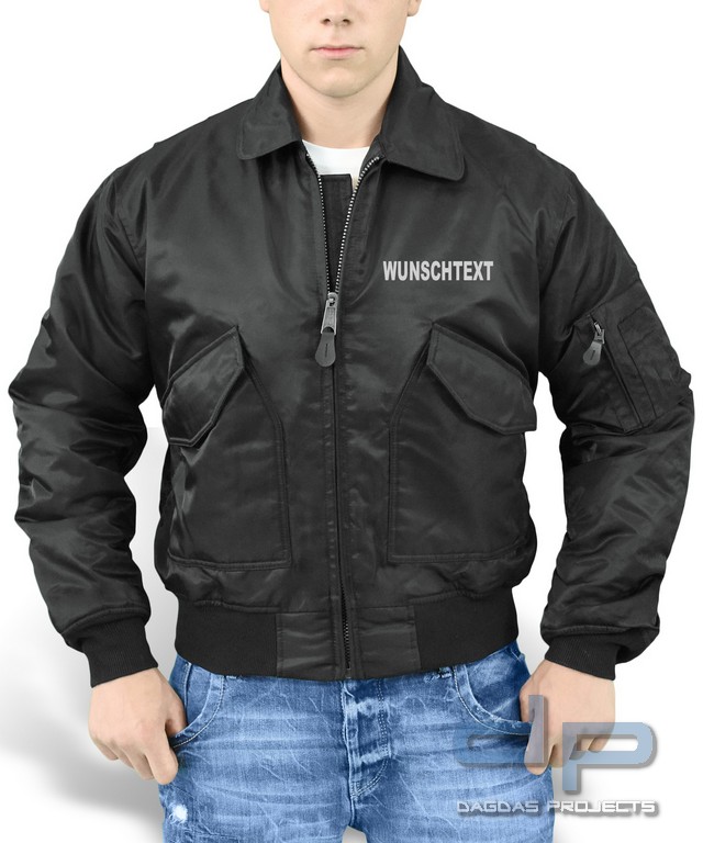 Jacke CWU blau mit Reflexaufdruck silber, mit Wunschtext