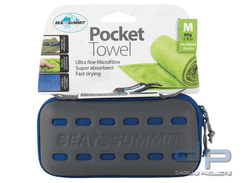 Sea to Summit POCKET TOWEL M, Mikrofaserhandtuch, cobalt-blau, Aufbewahrungstasche
