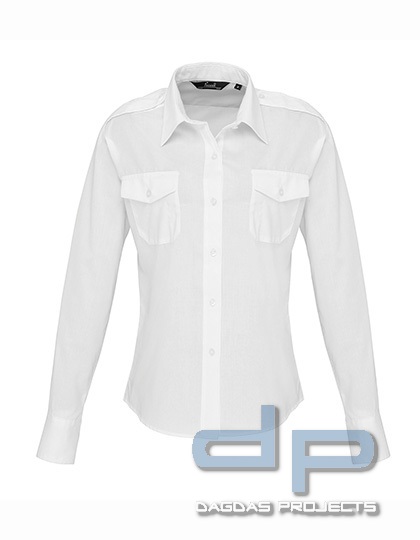 Pilot Hemd Ladies Longsleeve weiss mit Kragenaufdruck MSS