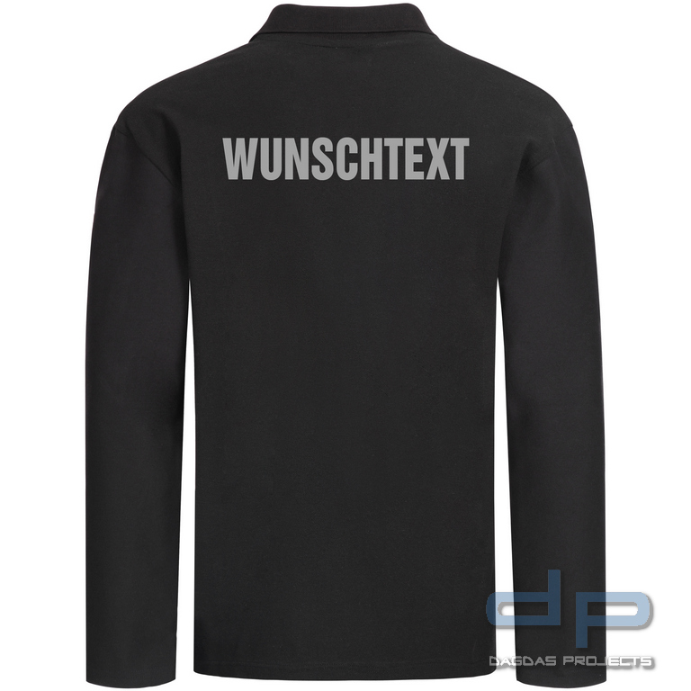 Brunnirok Armschutz-Poloshirt Augsburg Schwarz mit Wunschaufdruck in reflex silber