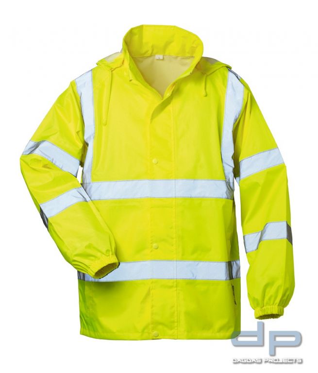 Behörden Warnschutz Regen-Jacke mit Kapuze mit Aufdruck nach Wunsch in reflex-silber in Gelb