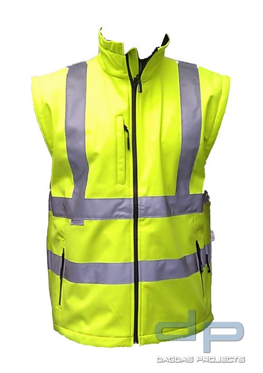 Warnschutz Softshell Jacke in Fluoreszierend Gelb 2 in 1 WUNSCHTEXT in reflex silber
