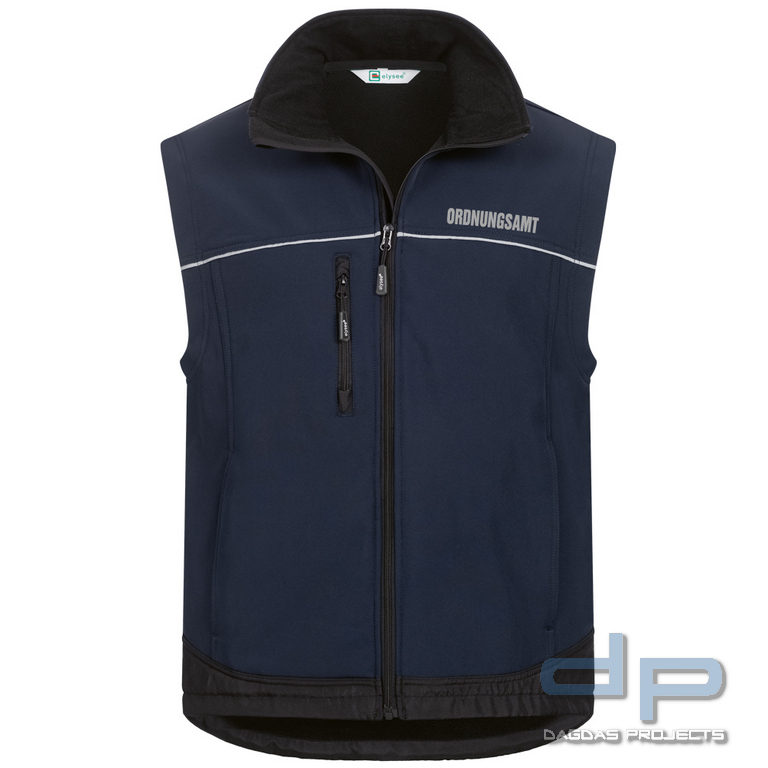 Behörden Softshell Weste Dunkelblau mit Aufdruck nach Wunsch in reflex silber