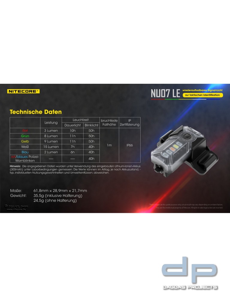 NiteCore® mehrfarbige - Signalleuchte -NU07LE-