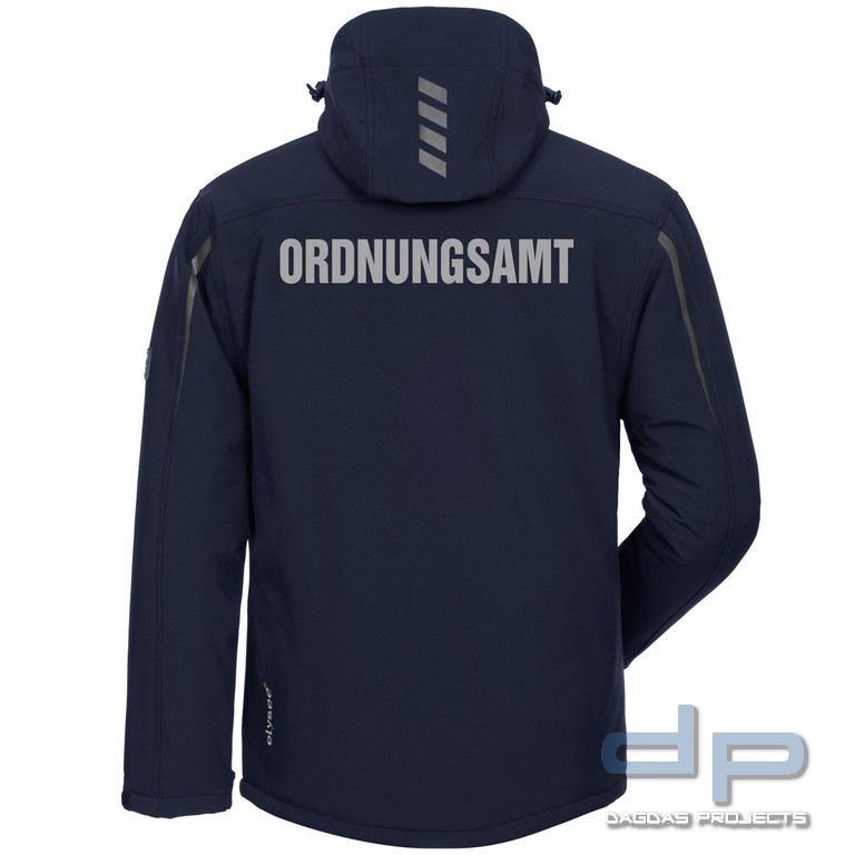Behörden Winter-Softshell Jacke in Dunkelblau mit Aufdruck nach Wunsch in reflex silber