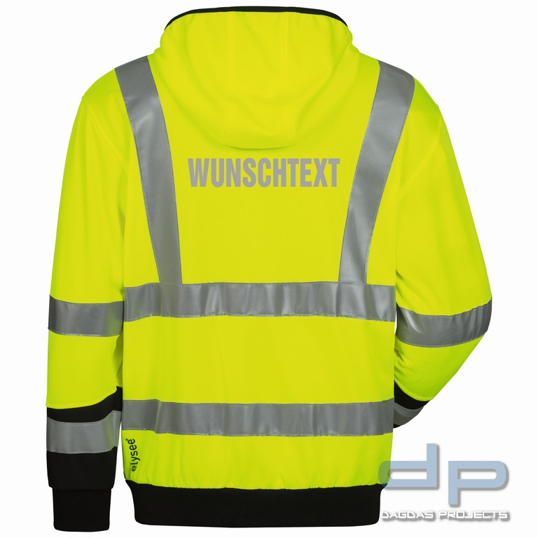 WARNSCHUTZSWEATJACKE in Gelb mit Aufdruck nach Wunsch auf Brust und Rücken