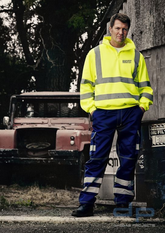 Hi Vis 1/4 Zip Sweatshirt mit Wunschaufdruck in reflex silber in orange oder gelb