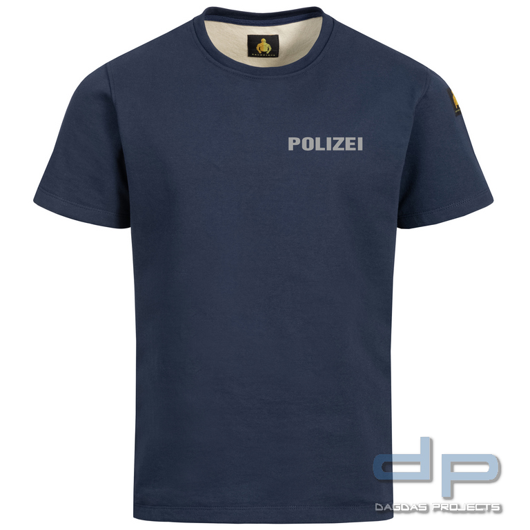 Brunnirok Schnittschutz T-Shirt Coburg Navy-Blue mit Wunschaufdruck in reflex silber