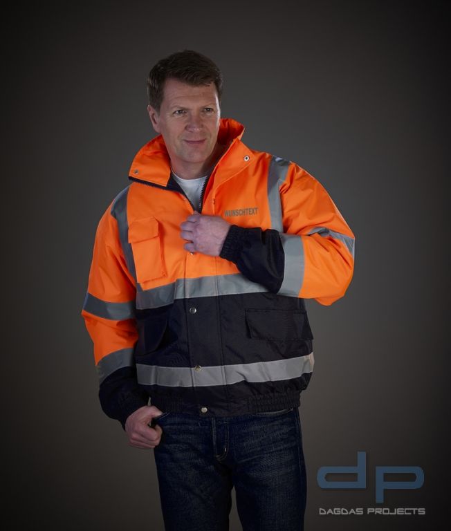 High Visibility Two-Tone Behörden Jacke in orange oder gelb mit Wunschaufdruck in reflex silber