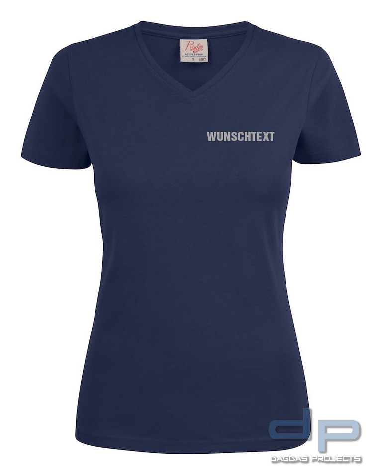 Heavy V-neck Lady Farbe: Navy Größe: XL, M und L mit Wunschaufdruck in reflex silber