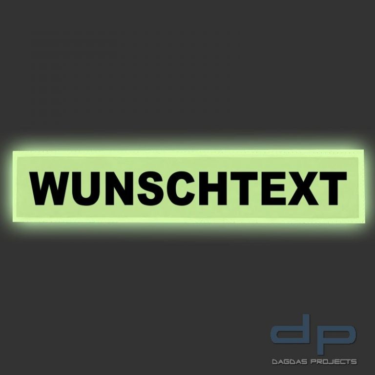 Reflexschild - glänzend - Klett - 38x8cm - nachleuchtend weiß - Wunschtext