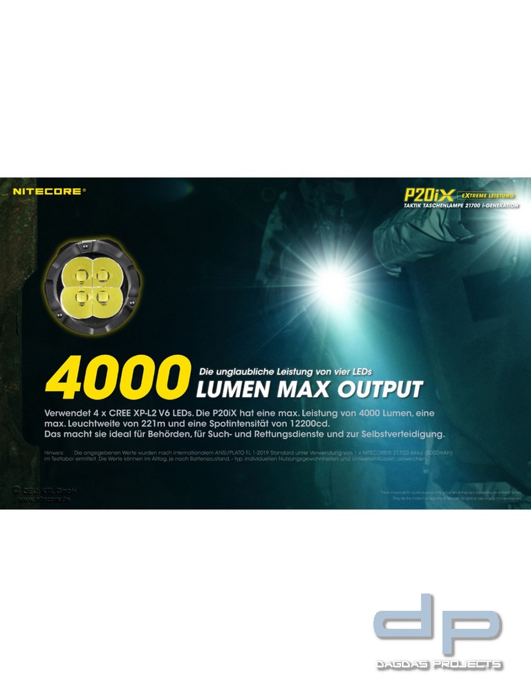 NiteCore® Taschenlampe "P20ix " inkl. Akku und Holster