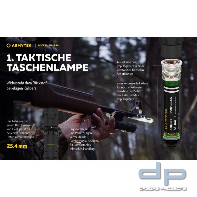 ARMYTEK Taschenlampe Dobermann Pro inkl. Akku