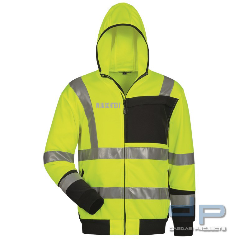 WARNSCHUTZSWEATJACKE in Gelb mit Aufdruck nach Wunsch auf Brust und Rücken