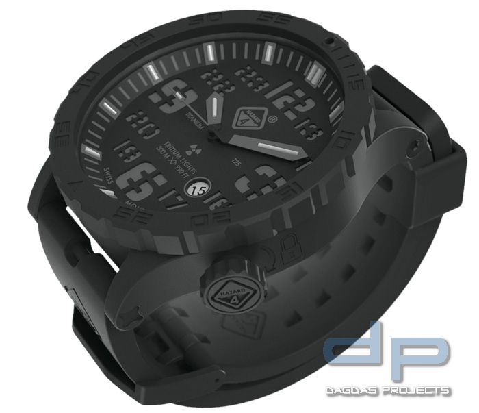 Hazard 4 Uhr Heavy Water Diver PVD-Titan Graues Zifferblatt Gelb/Grüne Leuchtpunkte