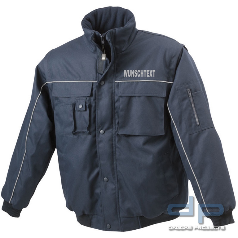Behörden Blouson Navy oder Schwarz mit Aufschrift nach Wunsch in reflektierend Silber