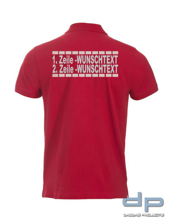 Premium Polo mit 2 zeiligem Wunschaufdruck gestrichelte Linien in verschiedenen Farben