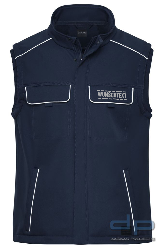 Softshell Weste dp S-Serie in verschiedenen Farben mit Wunschaufdruck umrandet