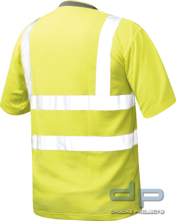 T-Shirts Mischgewebe in Gelb mit Wunschtext auf Brust und Rücken in Reflex Silber