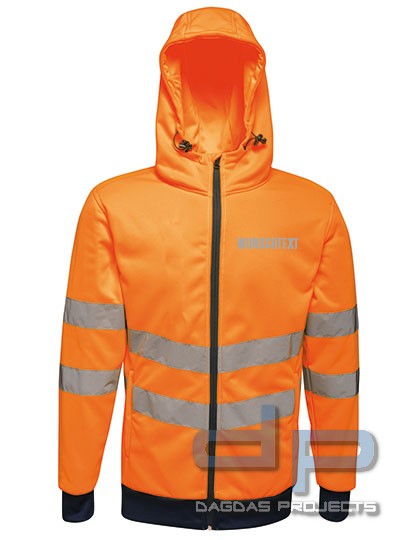 Hi-Vis Pro FZ Extol Stretch Hoodie Jacket mit Wunschtext auf Brust und Rücken in Silber Reflex