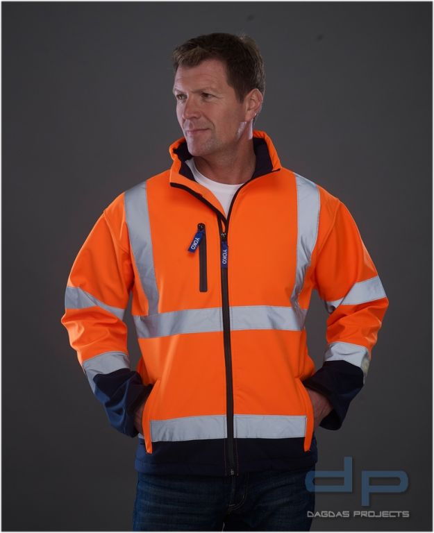High Visibility 2 Bands &amp; Braces Softshell Jacket mit Wunschaufdruck in reflex silber