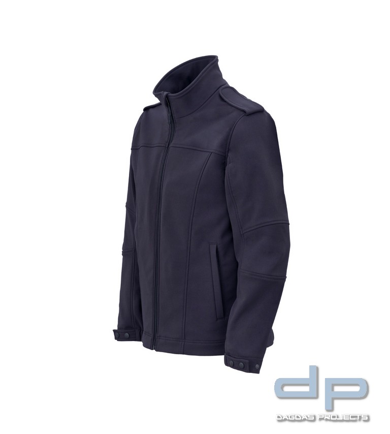 Herren SOFTSHELL-BLOUSON in Schwarzblau mit Wunschaufdruck auf Brust und Rücken