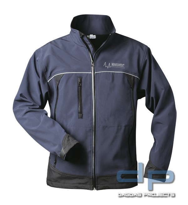 Behörden Softshell Jacke blau/schwarz mit EKG-Linie und Wunschtext