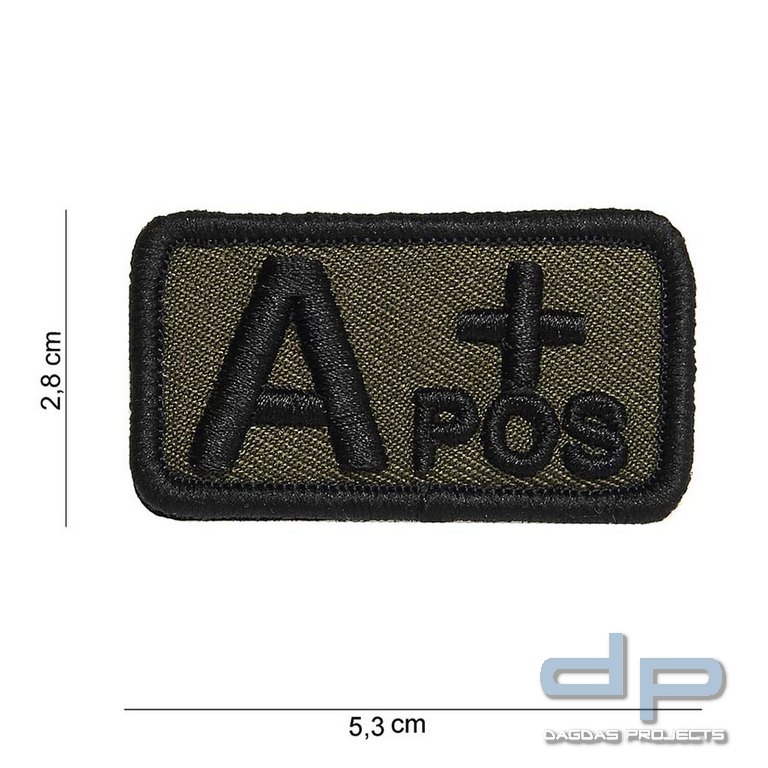 Emblem Stoff Blutgruppe A+Positiv grün ohne Klettband