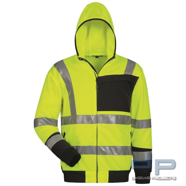 WARNSCHUTZSWEATJACKE in Gelb mit Aufdruck nach Wunsch auf Brust und Rücken