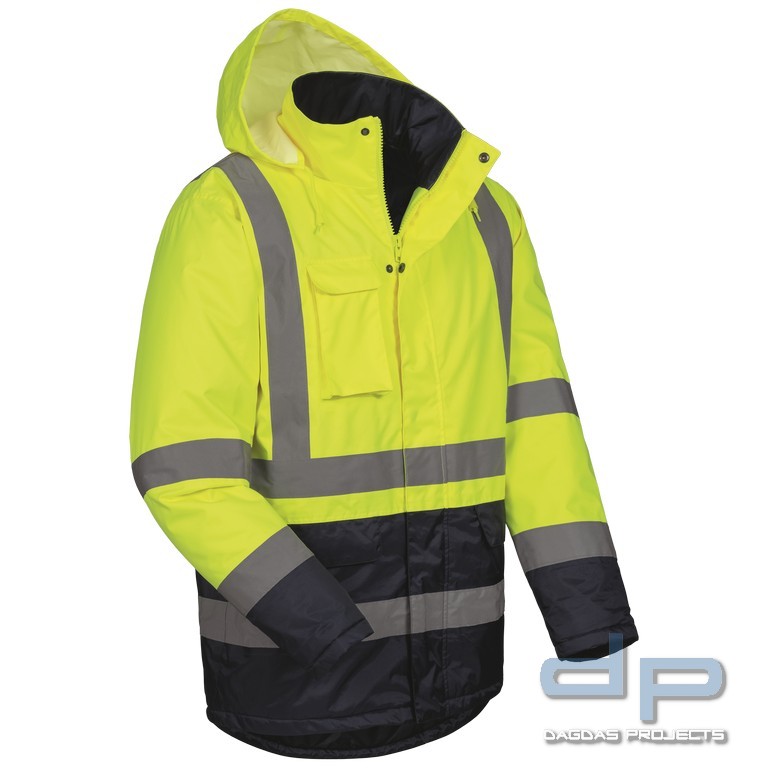 SAFESTYLE WARNSCHUTZPARKA GELB/MARINE mit Aufdruck nach Wunsch auf Brust und Rücken