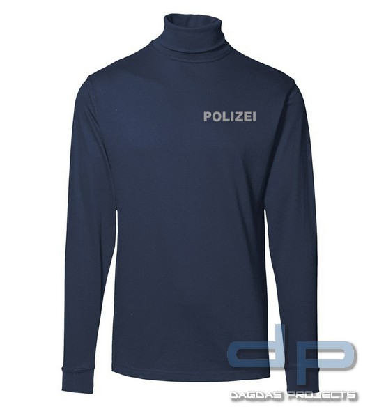 Behörden Rollkragen T-Shirt Navy mit langen Ärmeln und Reflexaufdruck nach Wunsch auf Brust und Rück