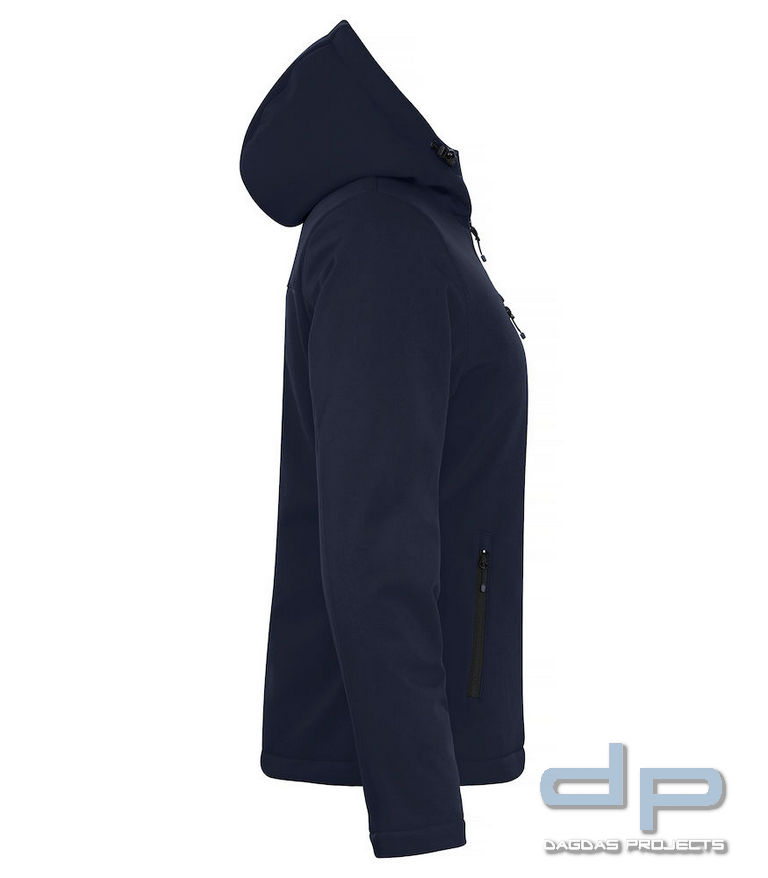 Behörden Padded Softshelljacke mit Kapuze Damen mit Audruck nach Wunsch auf Brust u. Rücken Größe XL