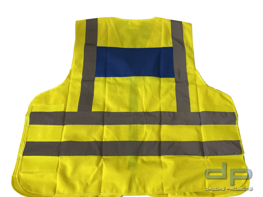 Signalweste gelb/blau, mit Aufdruck nach Wunsch in reflex silber