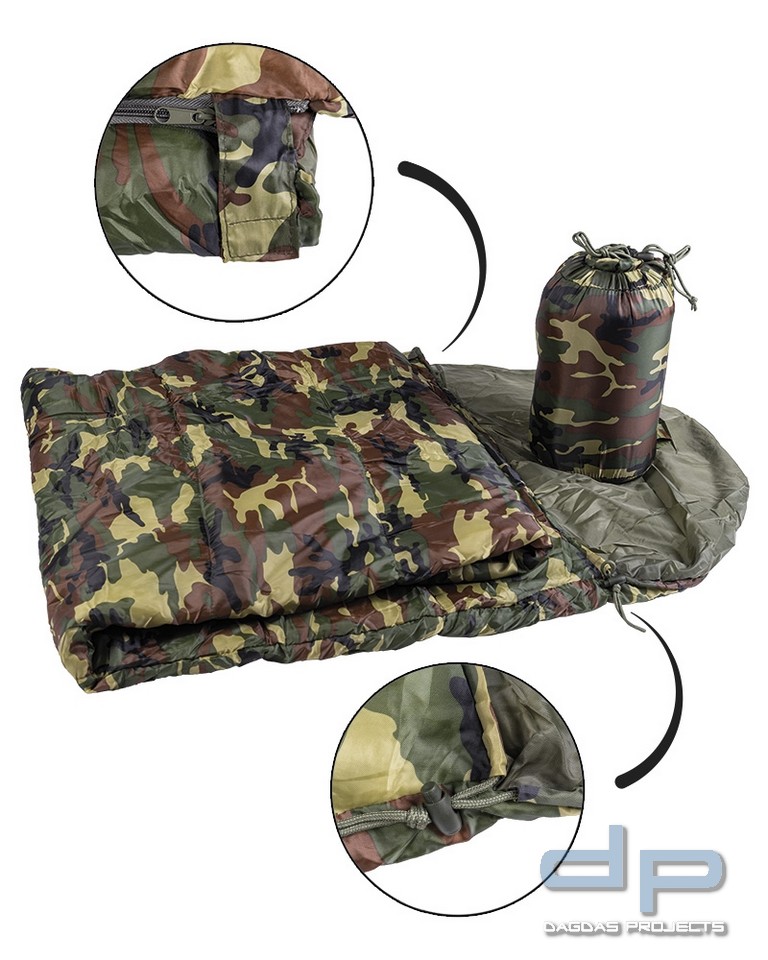 Schlafsack Commando mit Packsack woodland VPE 2