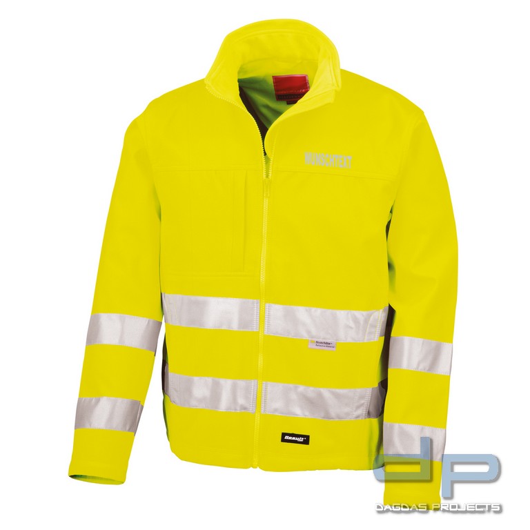 High-Viz Softshell Jacket mit Wunschtext in reflex silber in Leuchtgelb