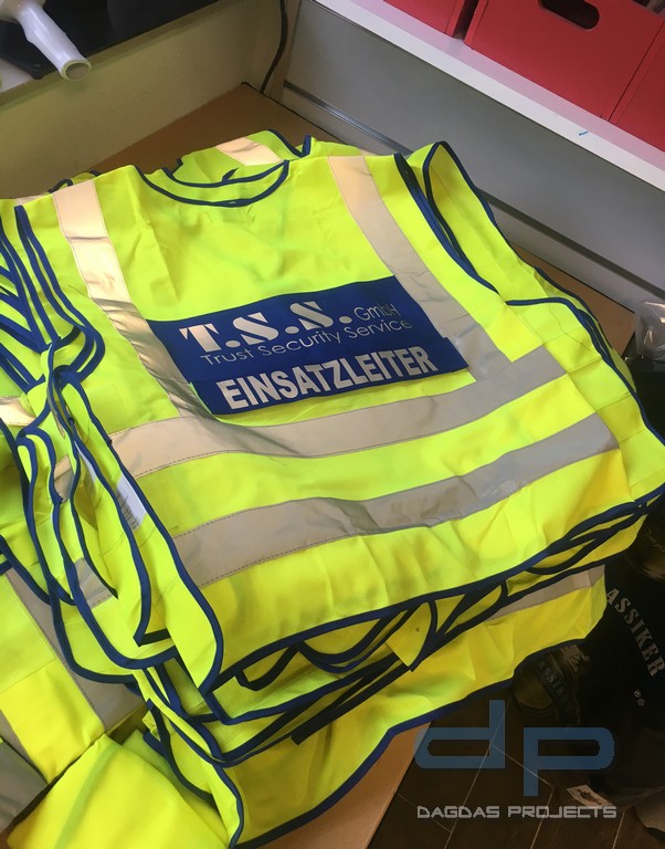ETZEL Behörden Signal-/Warnweste gelb/blau mit Aufdruck nach Wunsch in reflex silber inkl. Funktions
