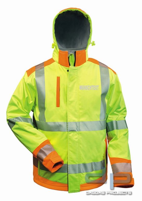 Wattierte Behörden Warnschutz Softshelljacke mit Aufdruck nach Wunsch in reflex silber