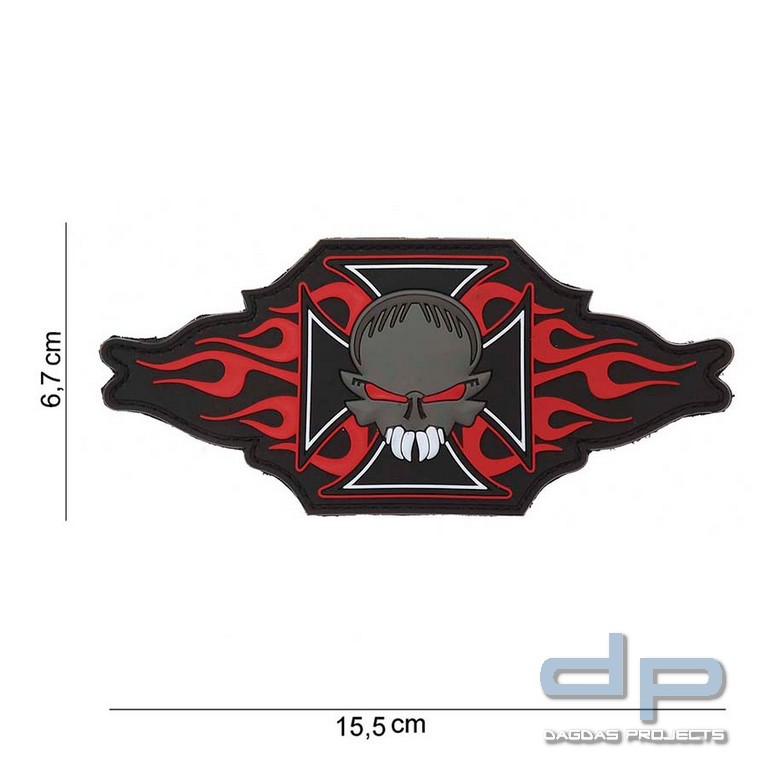 Emblem 3D PVC Malt. Kreuz + Totenkopf/ Flammen