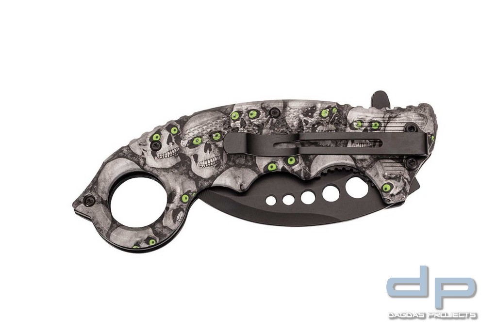 Karambit-Einhandmesser mit  auffälligem Totenkopf Design