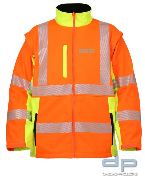 Softshell-Warnschutzjacke - warnorange/neongelb mit Wunschaufdruck