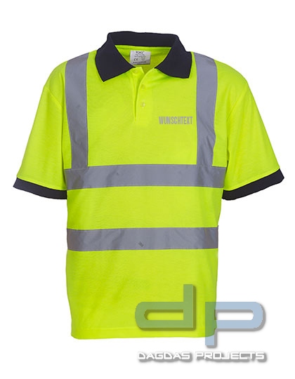 Two Band &amp; Brace Hi Vis Polo Shirt in verschiedenen Farben mit Wunschbeschriftung in reflex silb