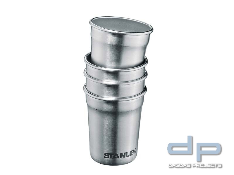Stanley Shot Glass Becher-Set, 4x59ml, 18/8 Edelstahl, Hammerschlag grün, Transportbehälter