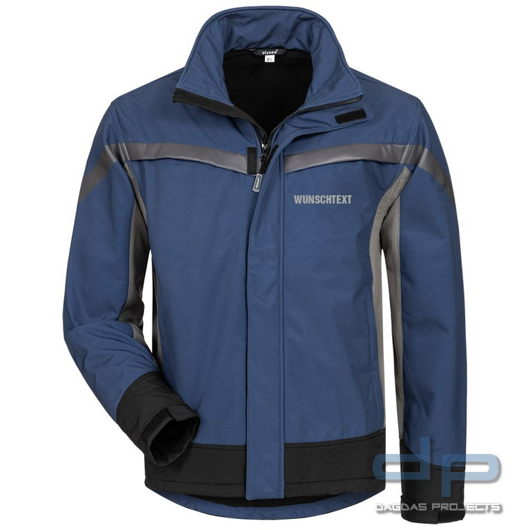 Behörden Softshell Jacke blau/schwarz abgesetzt mit Aufdruck nach Wunsch auf Brust und Rücken