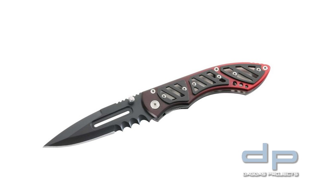 Einhandmesser, AISI 420, Leichtmetall, schwarz/rot