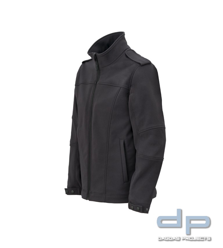 Damen SOFTSHELL-BLOUSON in Schwarz und Dark Navy mit Wunschaufdruck auf Brust und Rücken