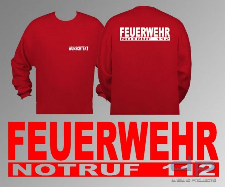 Feuerwehr Logo Sweat Shirt Notruf 112 mit norm. Folie