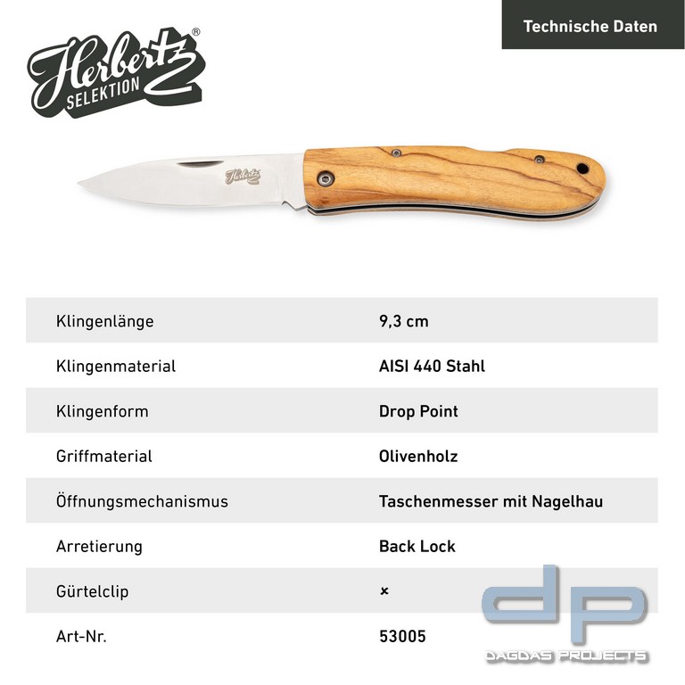 Taschenmesser Olivenholz der Linie Herbertz Selektion