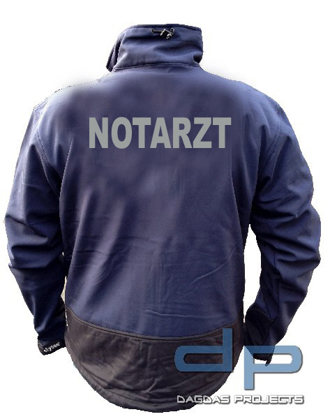 Behörden Softshell Jacke blau/schwarz mit Sonderlogo NOTARZT